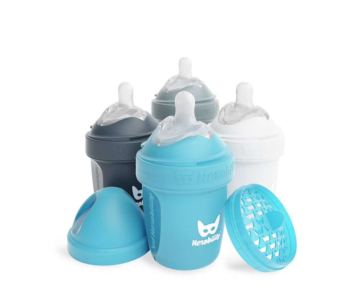 4-pack 140ml/5 floz Baby Bottles - Blue, Gray, White and Iron Blue