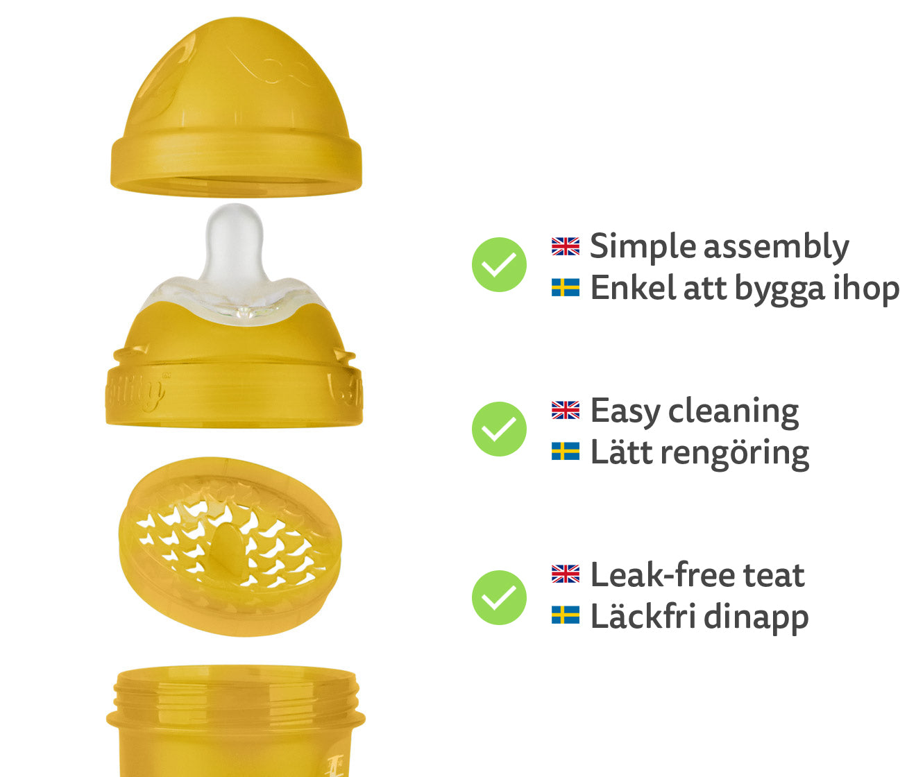 Kaksinkertainen anti-koliikki Tuttipullo LT 140 ml, Sinappi